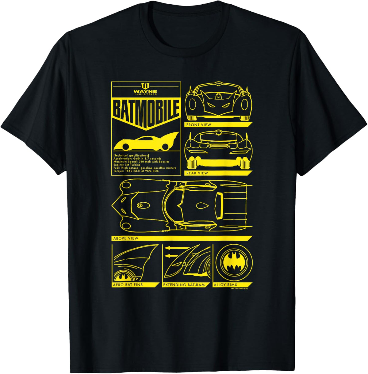 Batman Batmobile Specs Apparel Premium Print Gift Ready