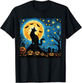 Halloween Van Gogh Starry Night Black Cat Pumpkins Bats Men Women Kids Apparel Streetwear Style Gift Ready