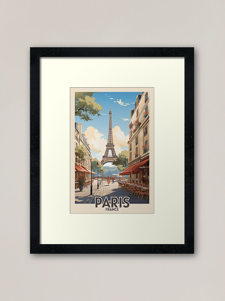Retro Vintage Paris Poster with Eiffel Tower Travel Poster Framed Art Print