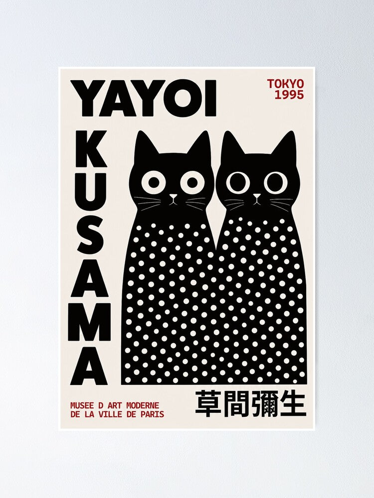 Yayoi Kusama Black Cats Polka Dot Tokyo 1995 Wall Art Cute Kusama Cat Art Poster