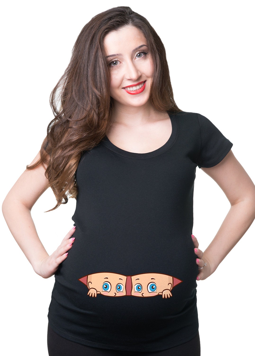 Twins Peeking T Shirt Pregnancy Shirt Birth Announcement Maternity Tee Shirt Graphic Tee – Bold Style · Top Pick For Any Outfit