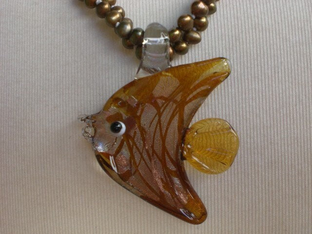 Vintage Murano Style Glass Oceanic Fish Pendant and Fresh Water Pearl Necklace Graphic Tee – Feel-Good Design · Trending Graphic Apparel