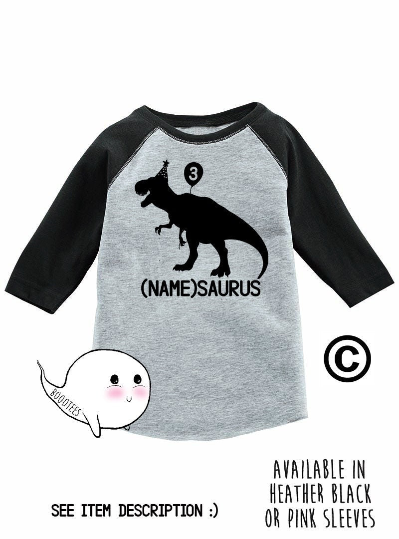 Dinosaur Shirt 3rd Birthday Custom Raglan Kids Toddler T Shirt T Tee Third Bday Turning Three Years Old Name Son Daughter Party Girl Boy 3 Graphic Tee – Premium Graphic · Perfect For Daily Wear