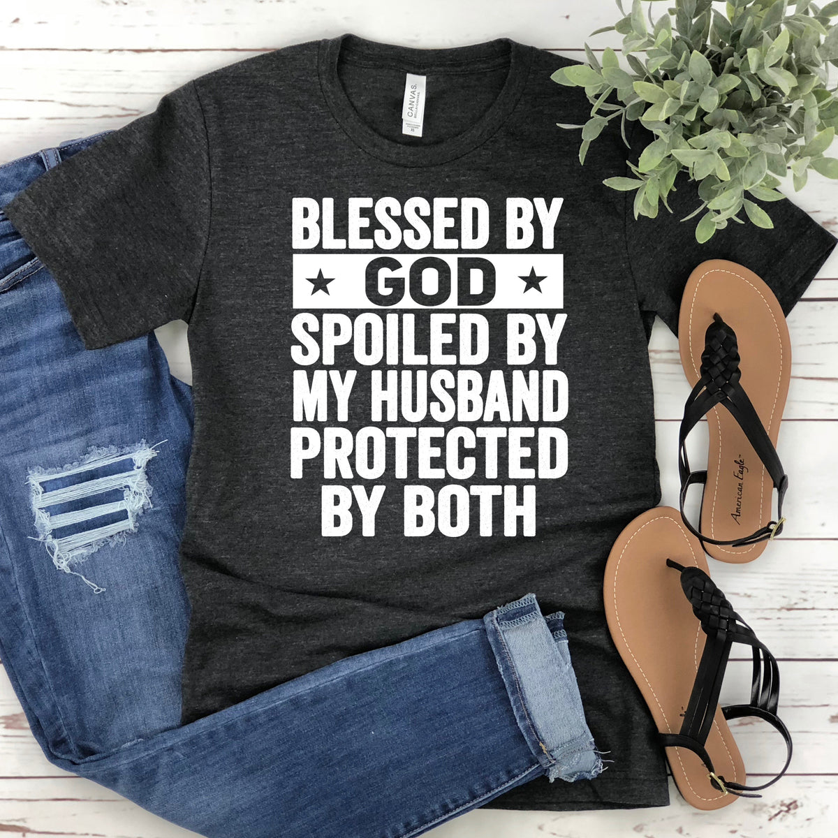 Blessed By God Spoiled By My Husband Protected By Both Blessed By God Blessed Shirt Spoiled Wife Shirt Gift For Wife Gift For Her Graphic Tee – Soft Feel · Top Pick For Any Outfit
