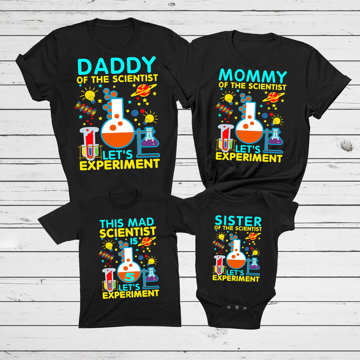 Scientist Birthday shirts gift personalized cool birthday boy family shirt custom name matching shirt lets experiment Graphic Tee – Feel-Good Design · Top Pick For Any Outfit