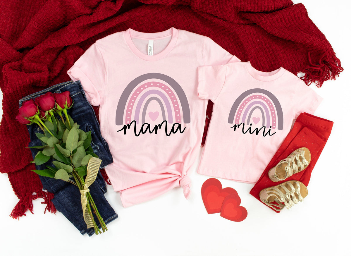 Rainbow Mama Shirt Rainbow Mini Shirt Blessed Mama Blessing Mini Thankful For My Mini Thankful For My Mama Mama Mini Matching Shirt Graphic Tee – Soft Feel · Must-Have Style