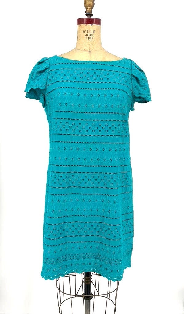 Ann Klein Turquoise Eyelet Short Sleeve Sheath Dress Size 14 Graphic Tee – Bold Style · Great Gift For Fans