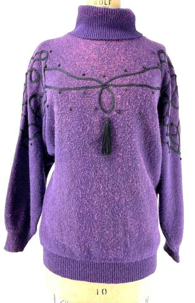 Jason Maxwell Vintage Purple Tassel Turtle Neck Knit Sweater M Graphic Tee – Fan Favorite · Great Gift For Fans