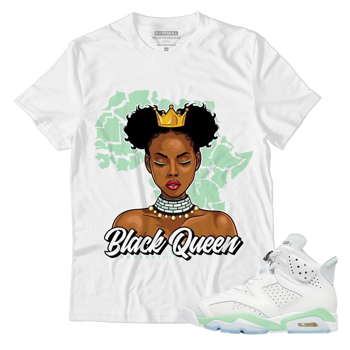 Black Queen Unisex Shirt Match Jordan 6 Womens Mint Foam Graphic Tee – Fan Favorite · Great Gift For Fans