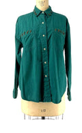 Jeans Wear Western Vintage Green Leather Lace Button Up Shirt Size Large Graphic Tee – Aesthetic Look · Must-Have Style