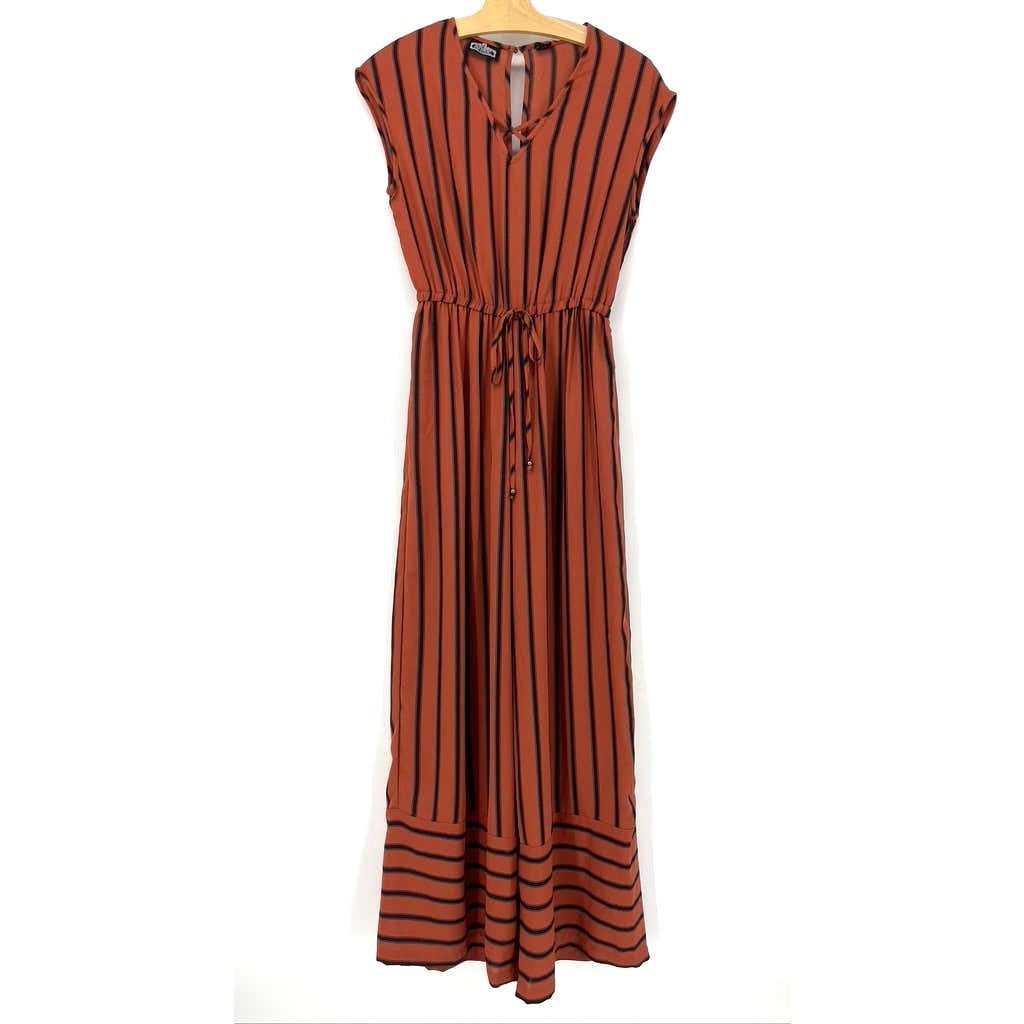 Angie Rust Black Striped Tie Waist Keyhole Jumpsuit Romper Size Small Graphic Tee – Fan Favorite · High-Quality Print