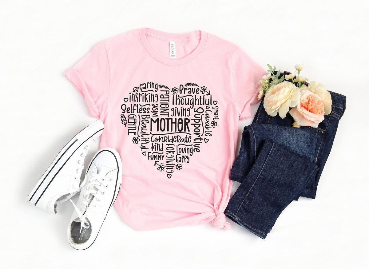 Mother Heart Shirt Mothers Day Shirt Gift For Mom Mom Shirt Mama Shirt Mom Life Shirt Heart Shirt Gift For Her Mother word cloud Tee Graphic Tee – Easygoing Wear · High-Quality Print