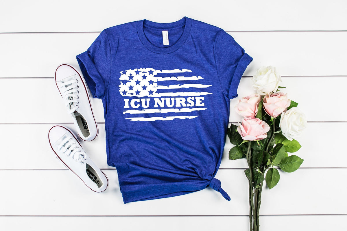American ER Shirt Nurse Shirt Nurse Tees ICU Nurse Montage Shirts Nurse Appreciation Gift Nurse Gift Idea Nurses Week Gift Nurse Flag Shirt Graphic Tee – Bold Style · High-Quality Print