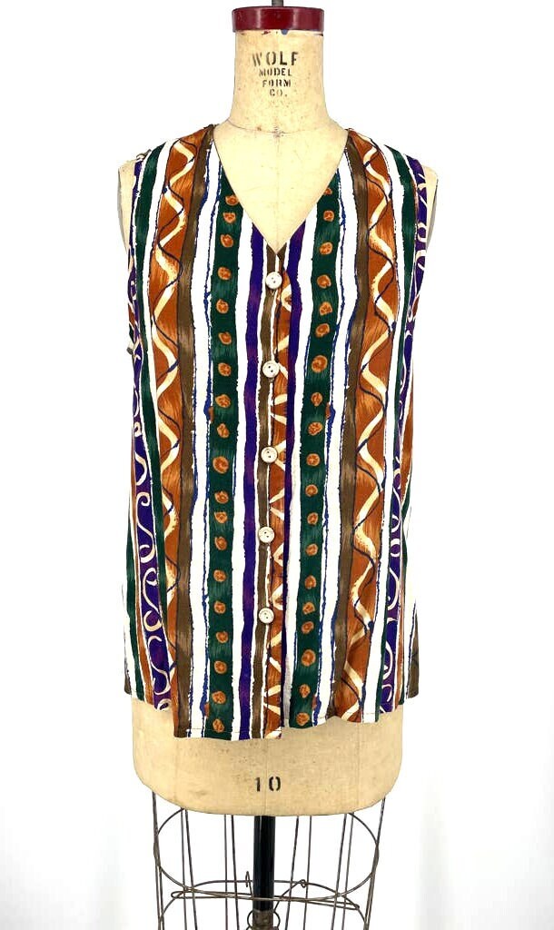 Ann Hill Petites Vintage Stripe Cottagecore Sleeveless Button Front Blouse M Graphic Tee – Premium Graphic · Must-Have Style