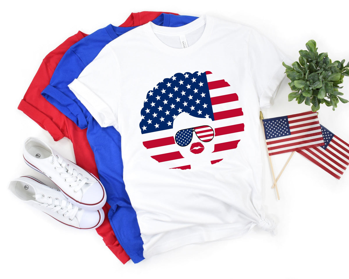 African American Woman 4th Of July Shirt Afro Woman USA Flag Shirt Independence Day Shirt Black Girl Shirt Silhouette Graphic Tee – Warm & Stylish · Must-Have Style