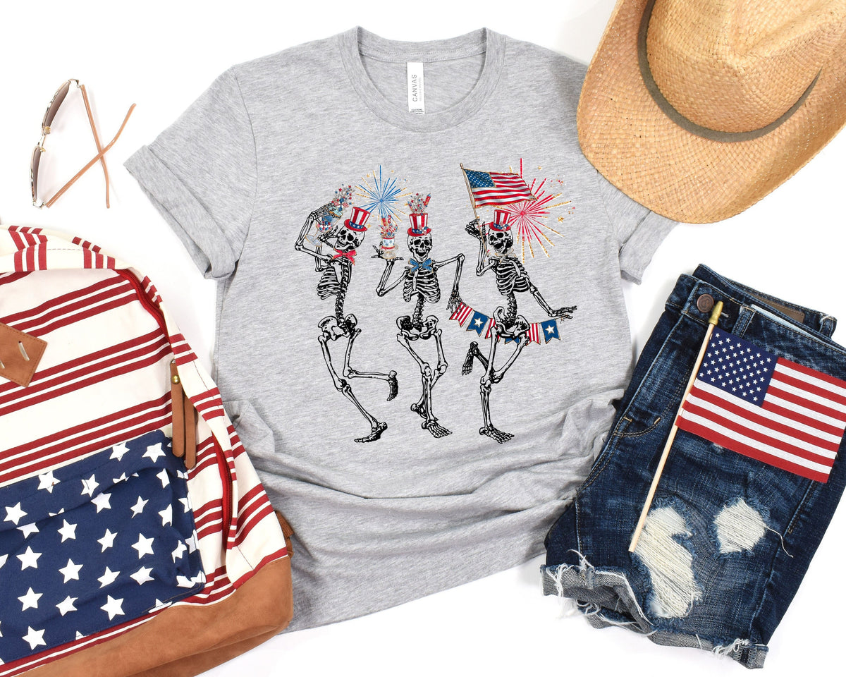 4th of July Skellies 4th of July Shirts Dancing Skeleton Shirt American Flag Shirt4th of July Stars and Stripes Shirt Red White Blue Graphic Tee – Bold Style · Perfect For Daily Wear