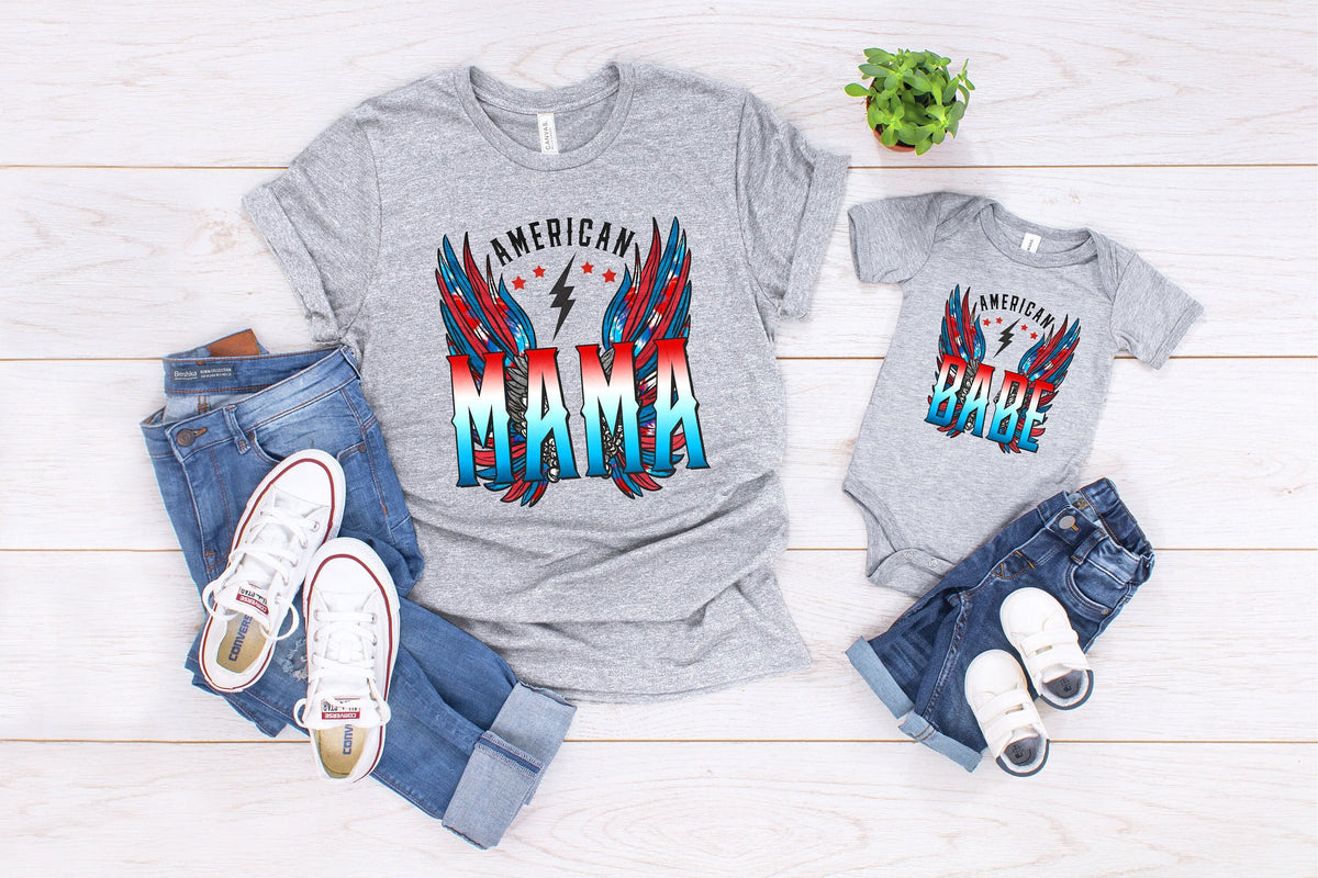 All American Mama Shirt All American Family Shirt All American Babe Shirt Proud Family Shirt 4th Of July Family Shirt Graphic Tee – Aesthetic Look · Trending Graphic Apparel