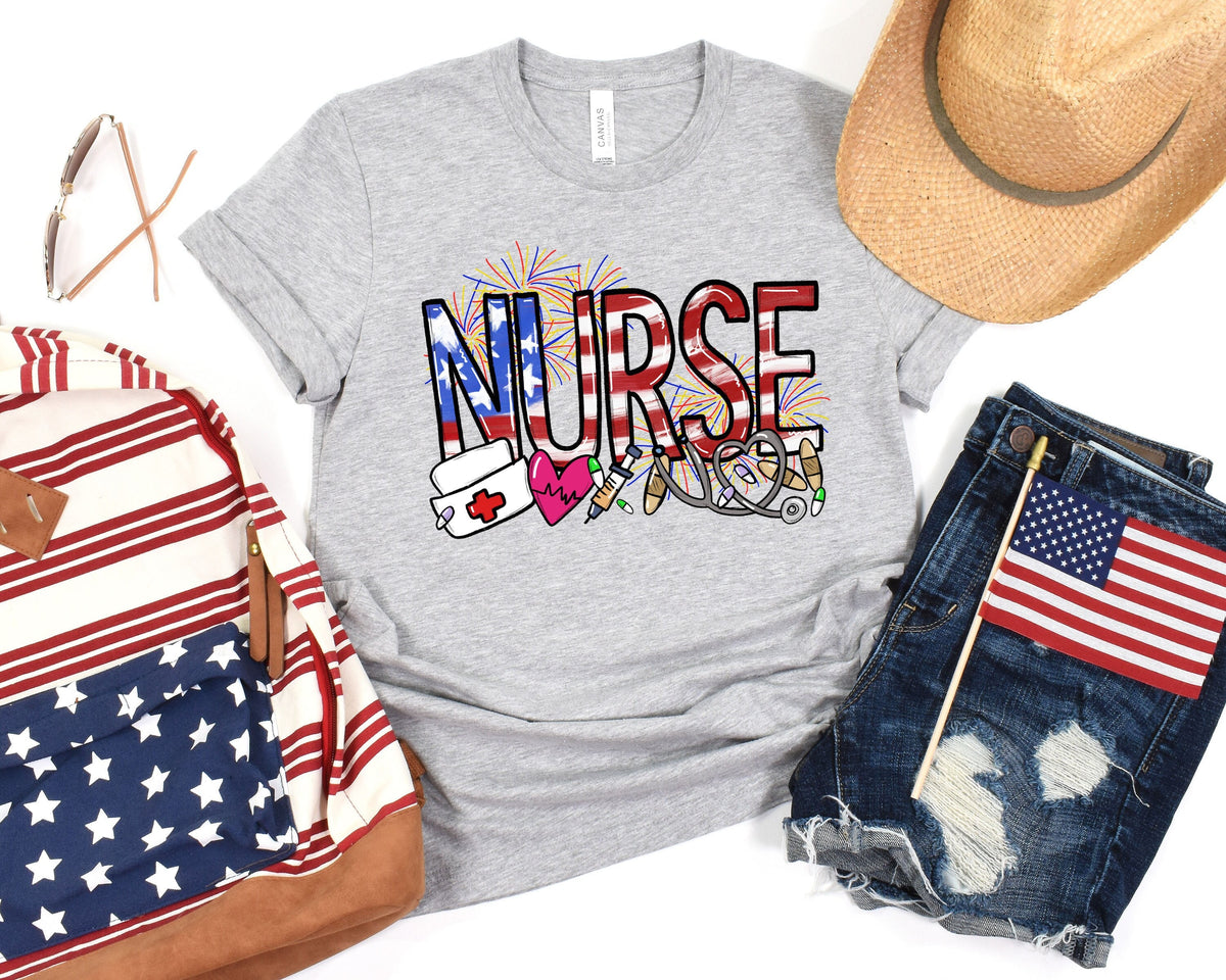 All American Nurse Shirt 4th of July Nurse Shirt Nurse Gift Nursing School Tee Registered Nurse Shirt RN Shirt Funny Nursing Shirt Graphic Tee – Bold Style · High-Quality Print