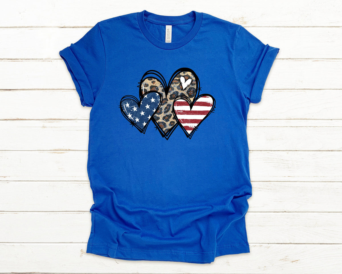 American Hearts Leopard Print 4th July USA Americana American Pride Patriotic Family Shirt 4th Of July Shirt Graphic Tee – Everyday Comfort · High-Quality Print