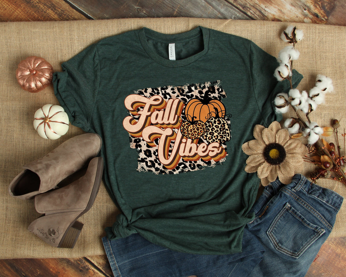 Fall Vibes Leopard Retro Shirt Fall ShirtThanksgiving ShirtHello PumpkinFall VibesThankful Grateful Blessed ShirtThanksgiving Shirts Graphic Tee – Warm & Stylish · High-Quality Print