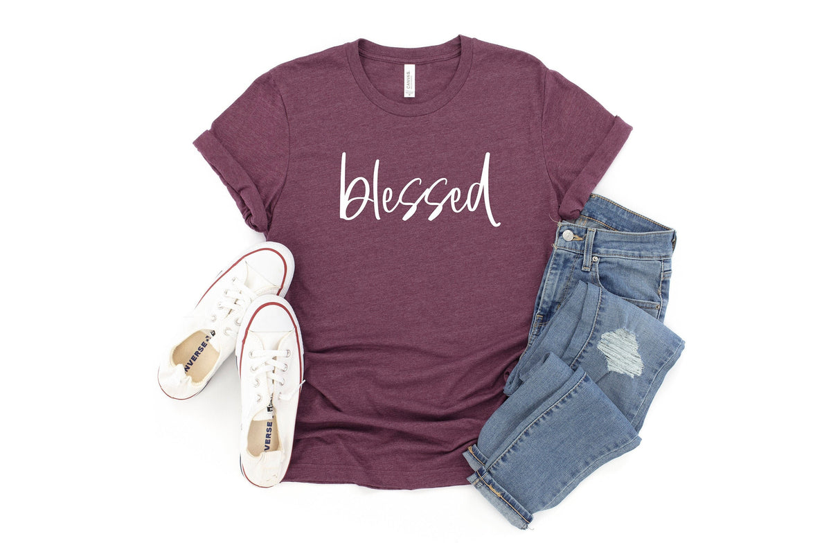 Blessed TShirt Womens Blessed Tee Grateful Thankful Blessed Top Mom Shirt Womens Blessed Tees Thanksgiving Shirts I Am Blessed Shirt Graphic Tee – Fan Favorite · High-Quality Print