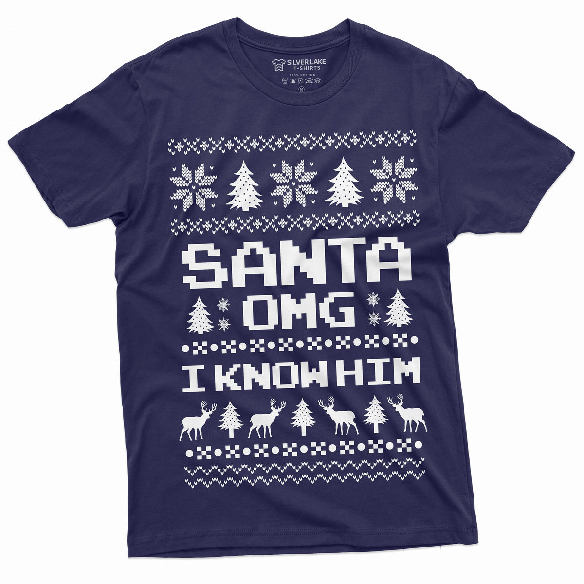 Funny Chistmas Ugly Pattern Santa OMG I know him Popular culture T shirt Christmas Mood Nordic pattern Tee Shirt Graphic Tee – Premium Graphic · Trending Graphic Apparel