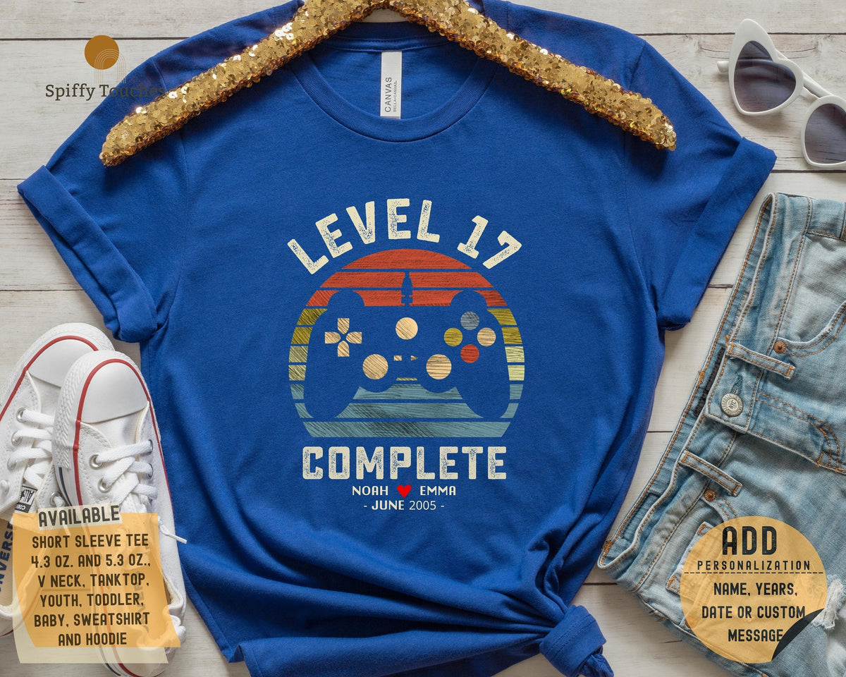 17 Years Anniversary Gift For Husband Gamer Husband Gift Level 17 Complete Personalization 17th Anniversary Gift Retro Video Game shirt Graphic Tee – Warm & Stylish · Trending Graphic Apparel