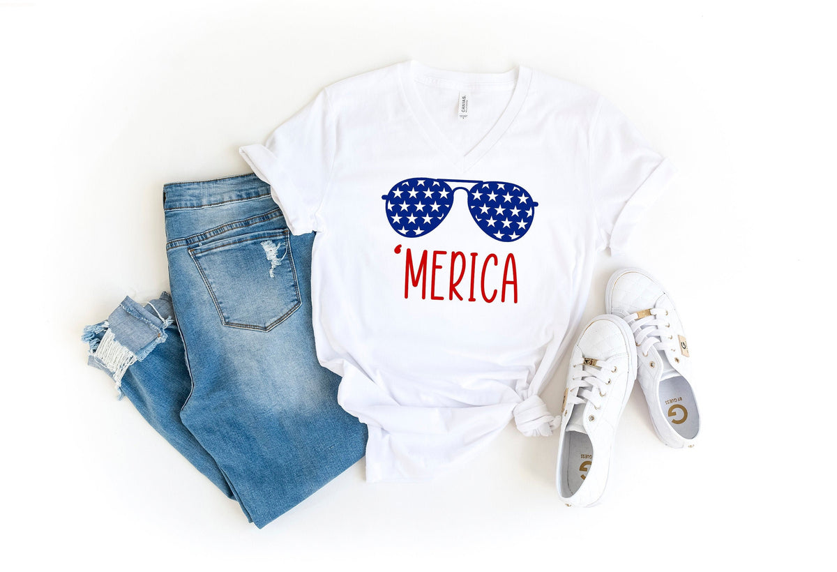4th Of July V Neck Shirt Merica Glasses Shirt 4th of July Merica Shirt 4th of July Glasses Shirt Merica Unisex Shirt Independence Day Graphic Tee – Everyday Comfort · Great Gift For Fans