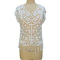 Women39s Off White Floral Lace Sheer Cap Sleeve Fringe Top Size M L Graphic Tee – Easygoing Wear · Top Pick For Any Outfit
