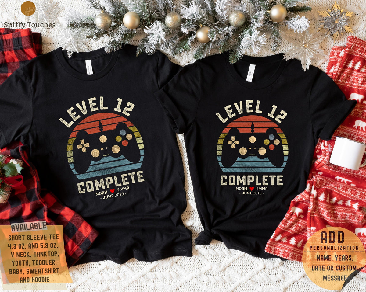 12 Year Anniversary Gift For Husband Wife Personalization 12th Anniversary Gift Video Game Sweatshirt Gamer Husband Gift Upto 5 and 6XL Sweatshirt – Premium Graphic · Trending Graphic Apparel