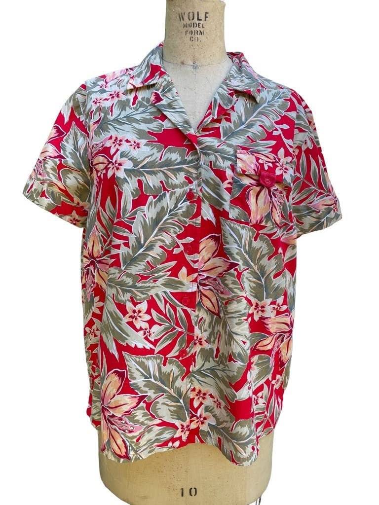 Sag Harbor Sport Women39s Hawaiian Shirt Red Tropical Foliage Print Petite L Graphic Tee – Soft Feel · Must-Have Style