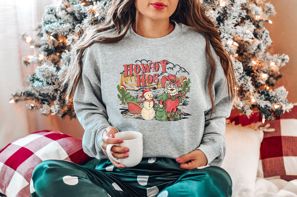 Howdy Hos Christmas Sweatshirt Santa Cowboy Sweatshirt Christmas Sweatshirt Hohoho Howdy Christmas Shirt Sweatshirt – Soft Feel · Top Pick For Any Outfit
