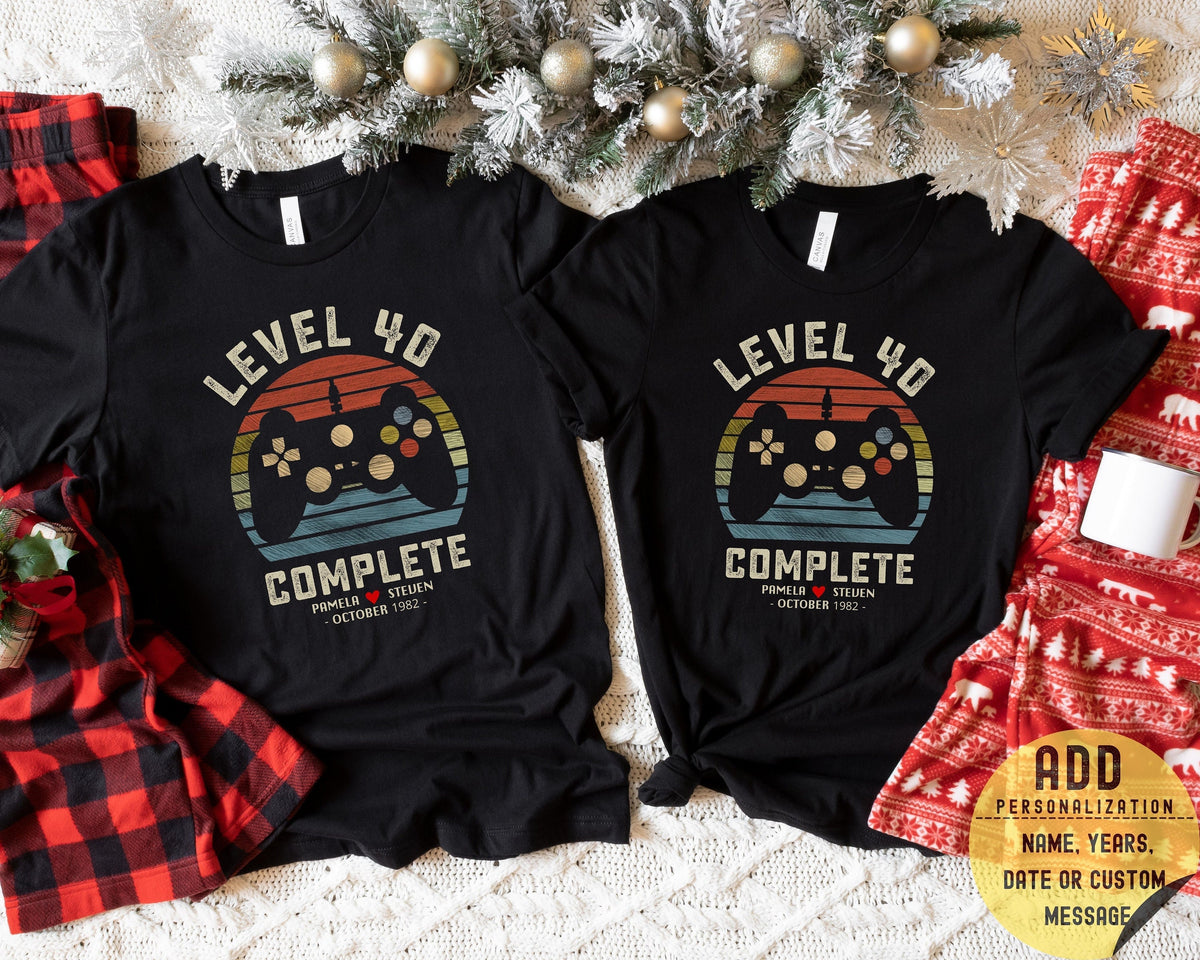 40th Wedding Anniversary Gift for Husband Wife Personalization Level 40 Complete 40 year Anniversary Gift for GamerRetro Video Game Shirt Graphic Tee – Feel-Good Design · Great Gift For Fans