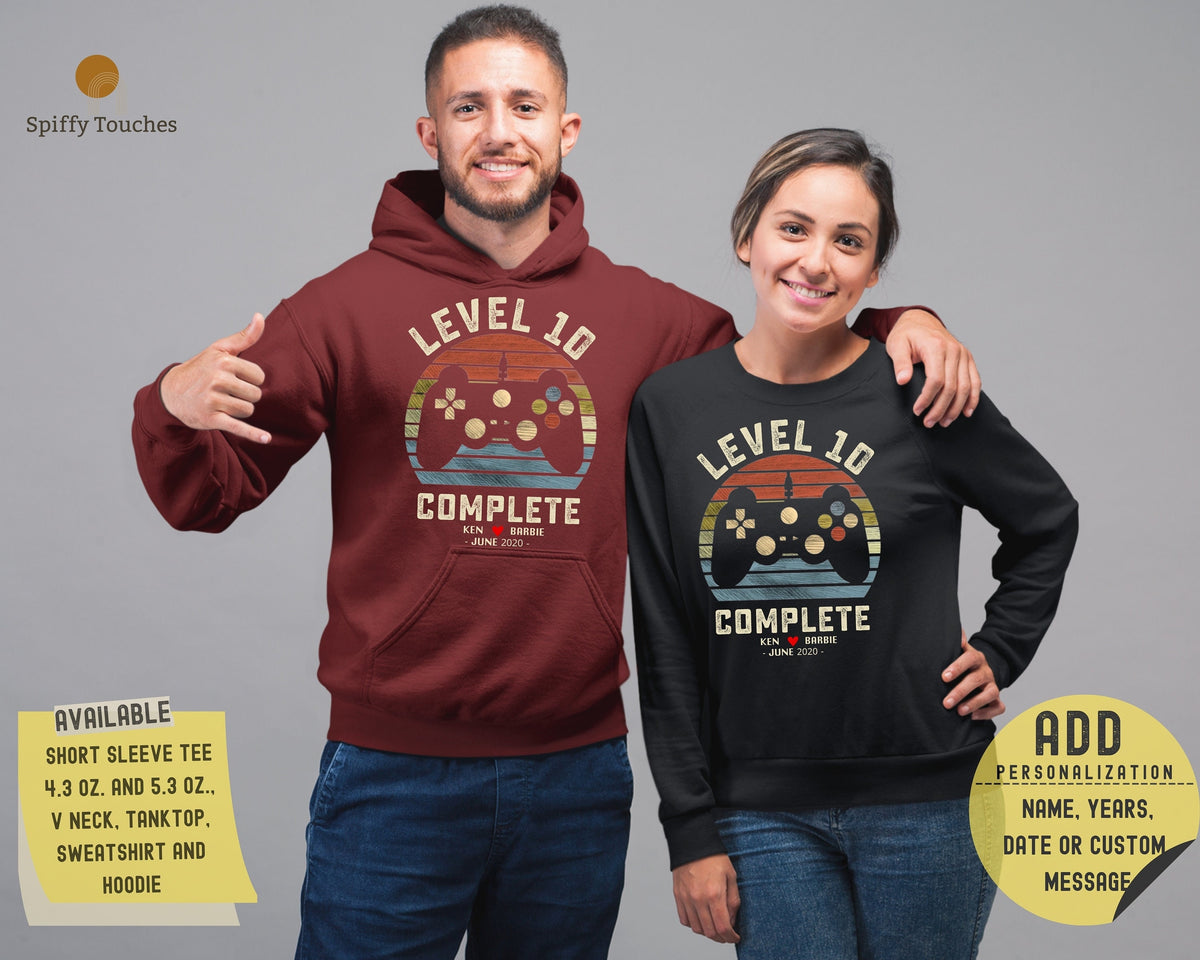 10th Wedding Anniversary Gift for Husband Wife Personalization Level 10 Complete Anniversary GiftGamer Husband GiftRetro Video Game Shirt Graphic Tee – Everyday Comfort · Perfect For Daily Wear