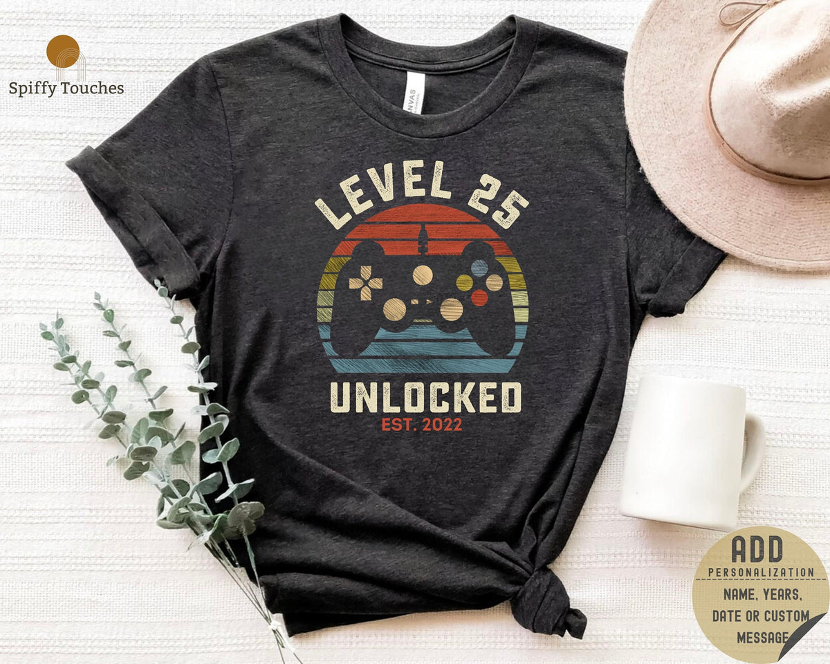 25th Birthday T ShirtLevel Unlocked Shirt Hello 25th Birthday Tee 25th Birthday Gift25th Birthday Gamer Shirt Gaming GiftGamer T Shirt Graphic Tee – Soft Feel · Trending Graphic Apparel