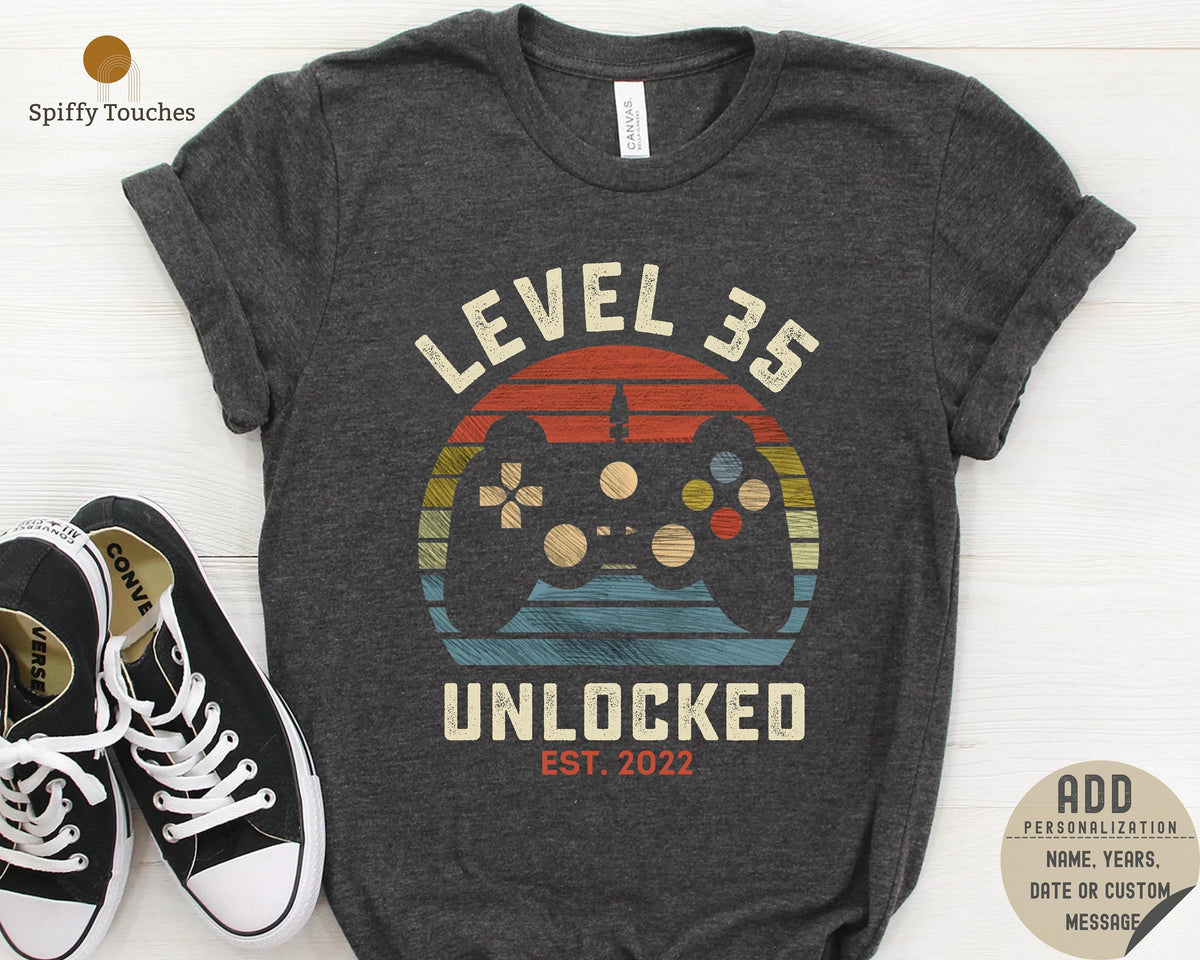 35th Birthday T ShirtLevel Unlocked Shirt Hello 35th Birthday Tee 35th Birthday Gift35th Birthday Gamer Shirt Gaming GiftGamer T Shirt Graphic Tee – Cozy Vibes · Perfect For Daily Wear