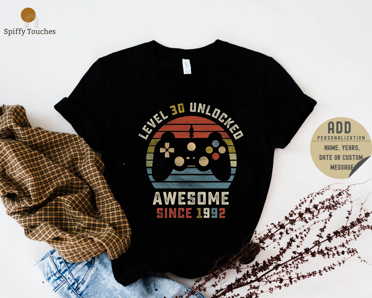 30th Birthday T ShirtLevel Unlocked Shirt Hello 30th Birthday Tee 30th Birthday Gift30th Birthday Gamer Shirt Gaming GiftGamer T Shirt Graphic Tee – Everyday Comfort · Perfect For Daily Wear