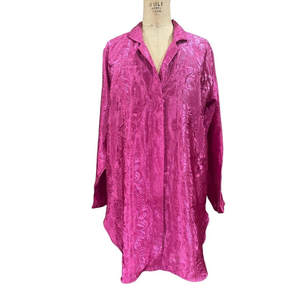 Jayre Womens Button Front Sleep Dress Pink Floral Satin Retro L Graphic Tee – Warm & Stylish · Perfect For Daily Wear