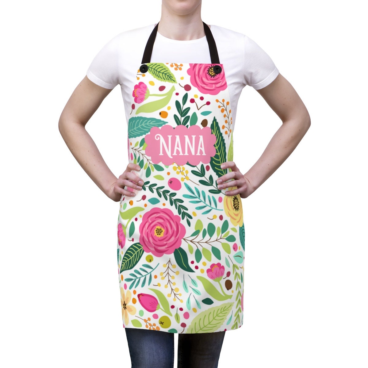 Nana White Norwegian Floral Apron Nana Apron Gifts for Nana Apron Washable Apron Graphic Tee – Soft Feel · Must-Have Style