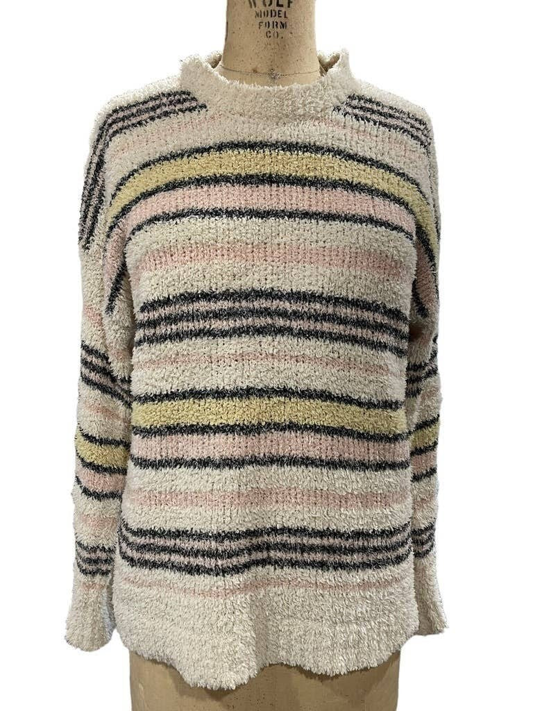 Angel Kiss Women39s Pullover Fuzzy Sweater Cream Stripe Mock Neck L Graphic Tee – Easygoing Wear · Great Gift For Fans