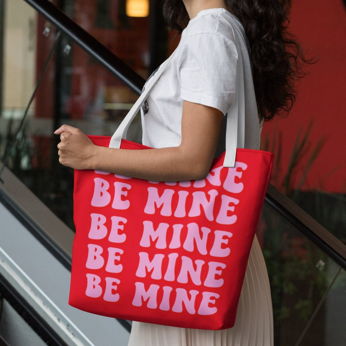 Be Mine Repeat Pink Red Valentine39s Day Canvas Tote Bag Tote Bag – Everyday Comfort · Perfect For Daily Wear