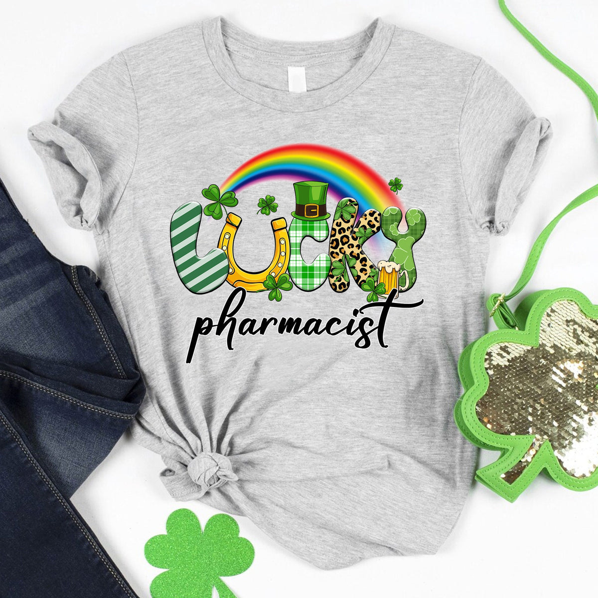 Lucky Pharmacist Shirt Shamrock Rainbow St Patrick39s Day Shirt Cute St Paddys Pharmacist Tee Pharmacy LifePharmacist Gift Graphic Tee – Cozy Vibes · High-Quality Print