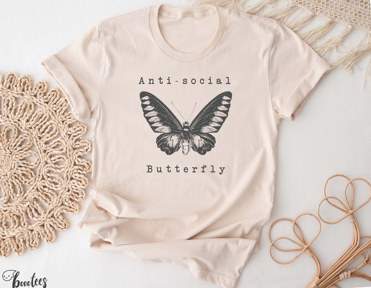 Anti Social Butterfly Shirt Funny Antisocial Gift Idea For Friend T shirt Tshirt Tee Tees T Present For Lover Introvert Introverted Graphic Tee – Aesthetic Look · Perfect For Daily Wear