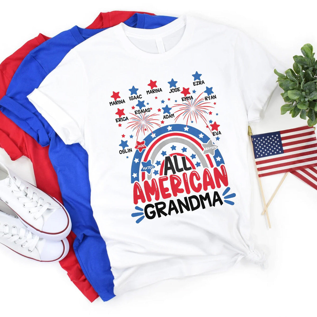 All American Grandma 4th of July T Shirt Grandma Patriotic Shirt Independence Day Gift For Grandma Personalized Grandma Shirt with Names Graphic Tee – Easygoing Wear · Top Pick For Any Outfit