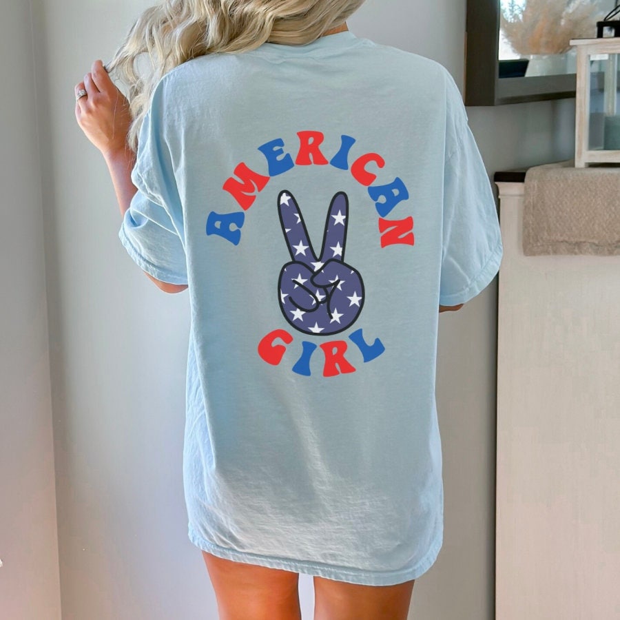 American Girl Peace Comfort Colors Garment Dyed T shirt 4th Of July Shirt Independence Day T Shirt Red White and Blue Patriotic Tee Graphic Tee – Premium Graphic · Top Pick For Any Outfit