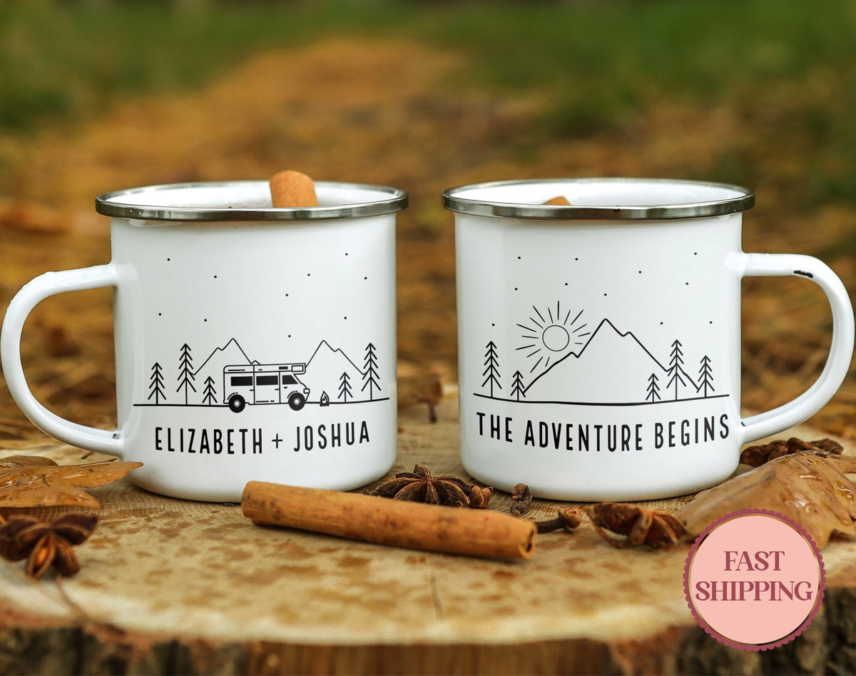 The Adventure Begins Mug Custom Camping Mug Personalized Camping Mug Nature Lover Mug Camp Life Mug Gift Idea for Camp LoverEM 12 Van Graphic Tee – Warm & Stylish · Perfect For Daily Wear