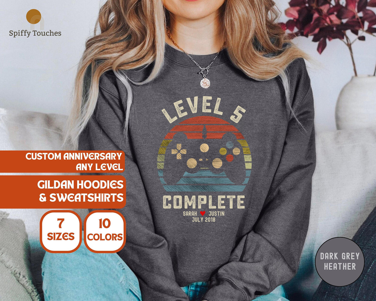 5th Wedding Anniversary Gift for Husband Wife Personalization Level 5 Complete Anniversary Gift Gamer Husband Gift Video Game Sweatshirt Sweatshirt – Soft Feel · High-Quality Print