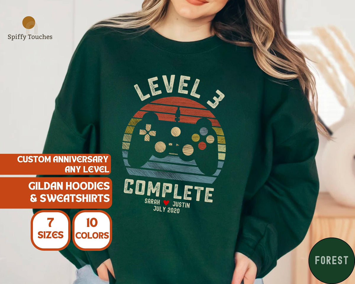3rd Wedding Anniversary Gift for Husband Wife Personalization Level 3 Complete Anniversary Gift Gamer Husband Gift Retro Video Game Sweat Graphic Tee – Aesthetic Look · Top Pick For Any Outfit