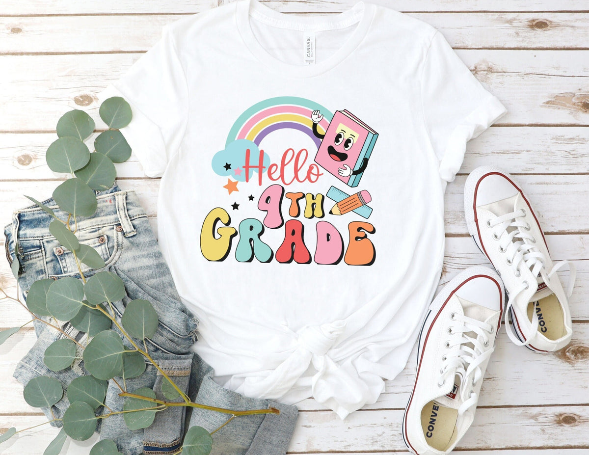 Hello 4th Grade Shirt Hello First Grade Rainbow Shirt Back To School Shirt First Grade Teacher Shirt Hello First Grade Retro Shirt Graphic Tee – Premium Graphic · High-Quality Print
