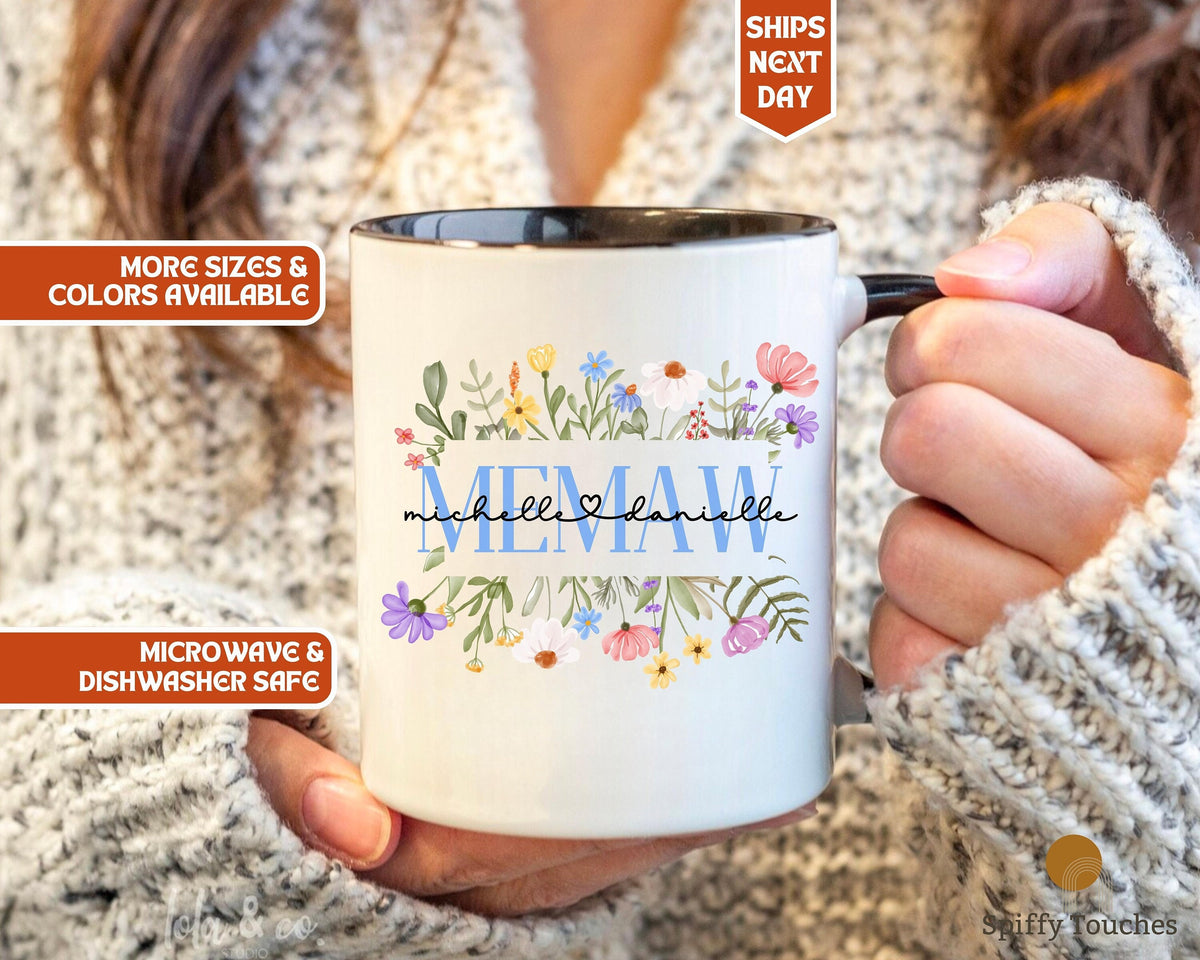 Memaw Personalized Mug for Grandma for Mother39s Day Memaw Mug with Names Mother39s Day Gift for Memaw Custom Memaw Mug Memaw Cup Graphic Tee – Soft Feel · High-Quality Print